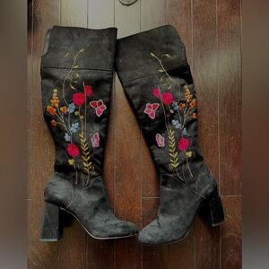 Nanette Lepore Lisette Embroidered Black Knee-High Women's Boots